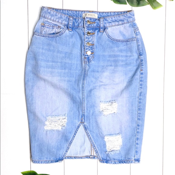 Guess Dresses & Skirts - GUESS Jeans Distressed Jean Pencil Skirt